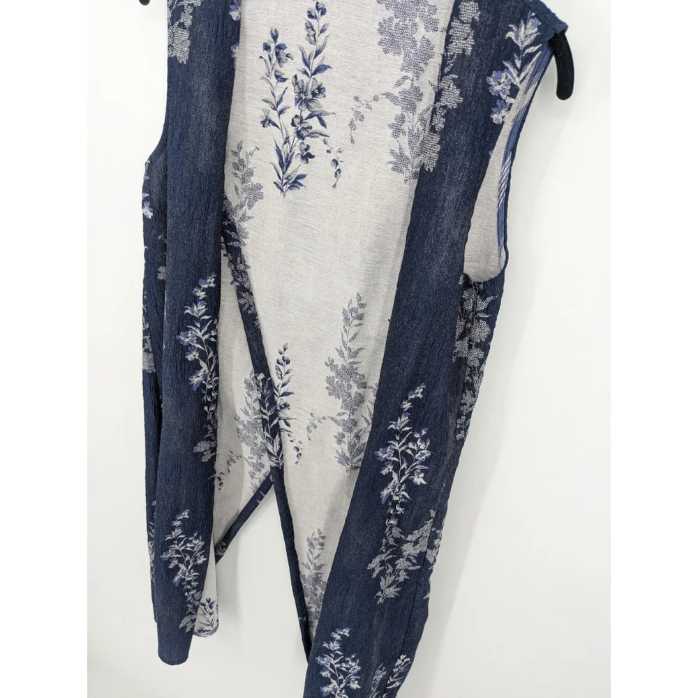 Soft Surroundings‎ Vest Womens Medium Blue Floral Open Front Longline Mature Top
